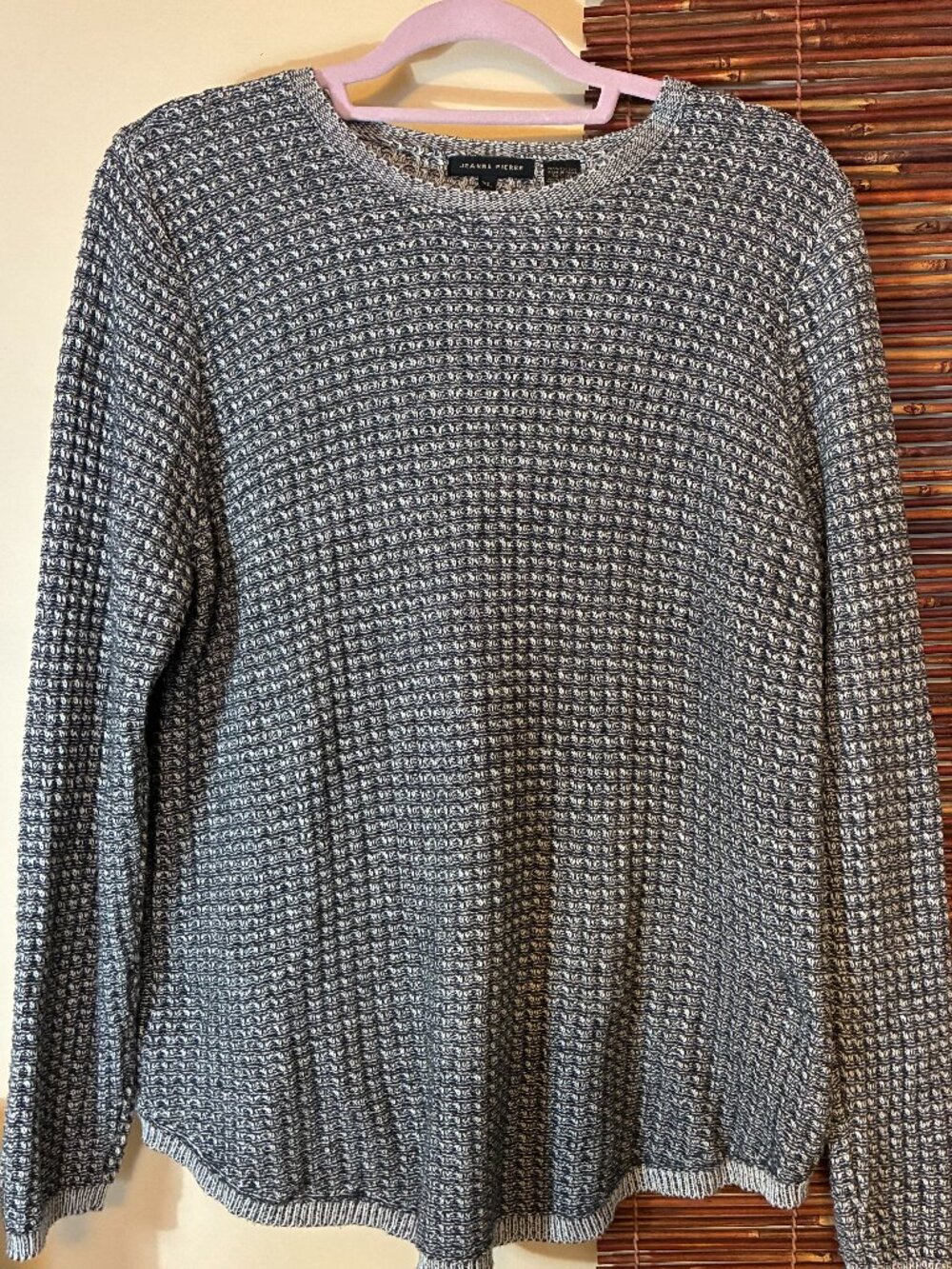 Jeanne Pierre Waffle Knit Crewneck Sweater Gray XL Cozy Grandmacore Cottagecore